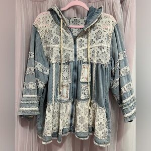 POL Blue Denim with White Lace Overlay